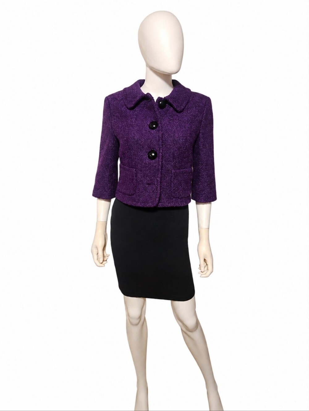 MICHAEL KORS | Purple Bouclé Cropped Jacket Made in Italy Wool Blend Size 8